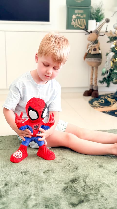 Instagram post by @living_an_organised_life for Hasbro. Caption reads: 🕷️🕺 Crawl, dance, and interact! [ad]
This Spidey....
