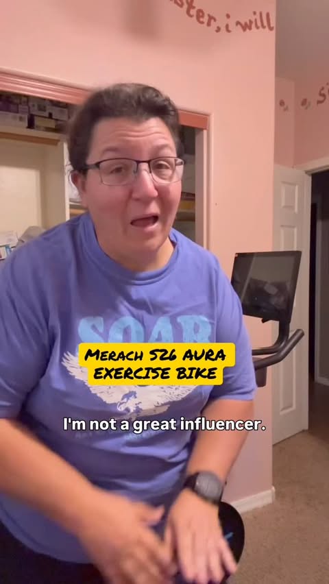Instagram post by @waddellrunninglady for Merach. Caption reads: I use the Merach S26 Aura Exercise bike weekly for....