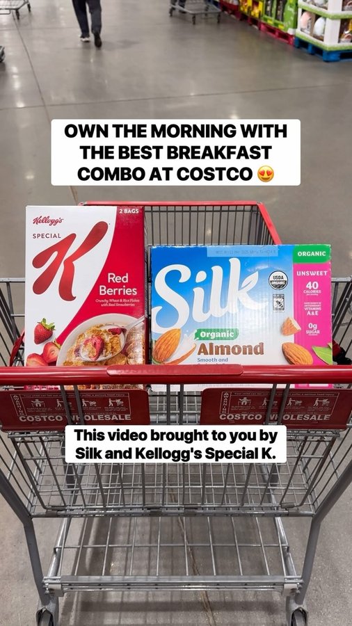 Instagram post by @costcobuys for Kellogg's. Caption reads: #AD Own the morning with the BEST breakfast combo....