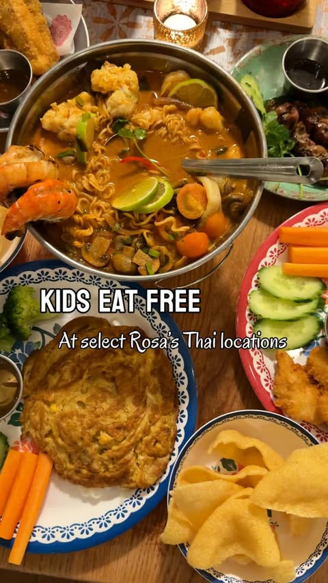 Instagram post by @london.fun.hub for Rosa's Thai. Caption reads: Yes, FREE!! At select @rosasthai locations, kids....