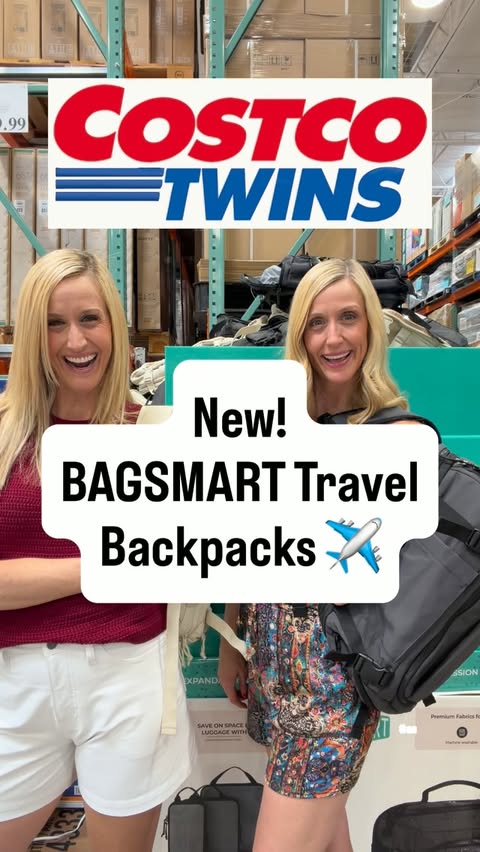 Instagram post by @costco.twins for Bagsmart. Caption reads: ✈️ Travel find alert! We found the BAGSMART....