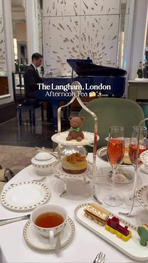 Instagram post by @kseniia.journey for The Langham Hotels & Resorts. Caption reads: Afternoon Tea at The Langham, London 🍰✨ To....