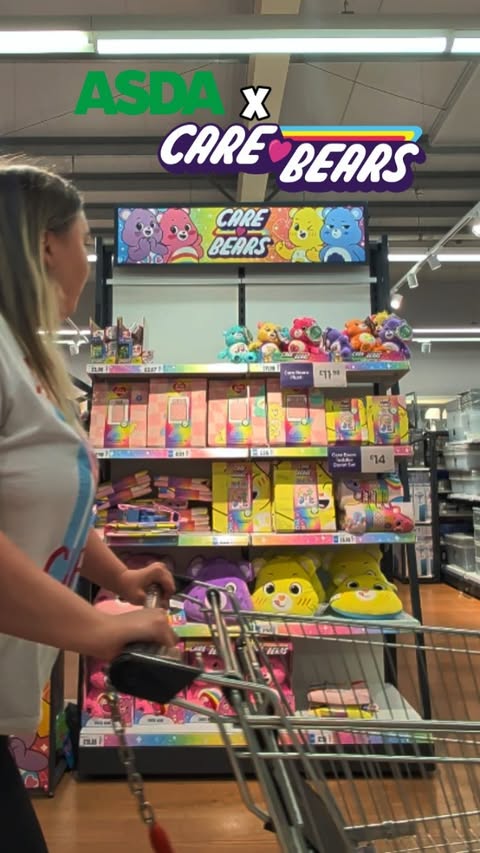 Instagram post by @moonlitmaddyx for Care Bears. Caption reads: Ad The new Care Bears range in Asda is 😍 It's so....