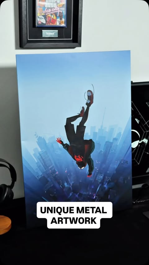 Instagram post by @tocbgaming for Displate. Caption reads: [...] game room with some metal posters from....
