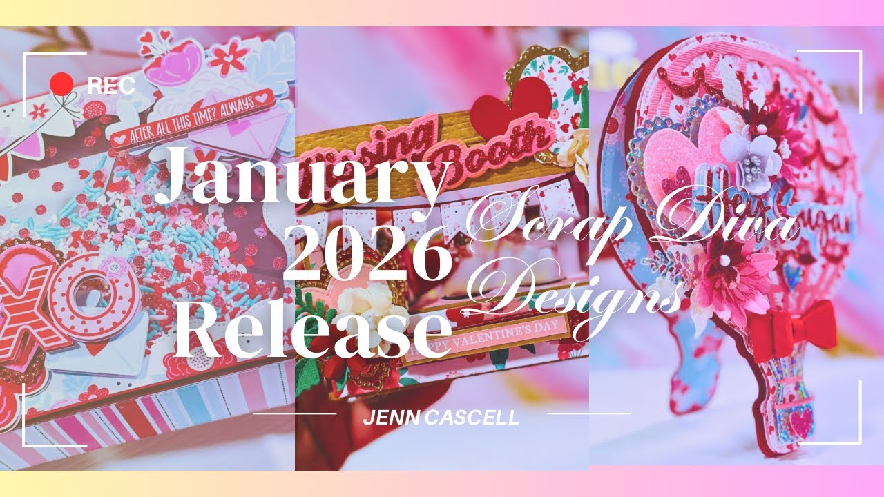 YouTube post by @jenncascell for Creative Fabrica. Caption reads: January release from Scrap Diva Designs....