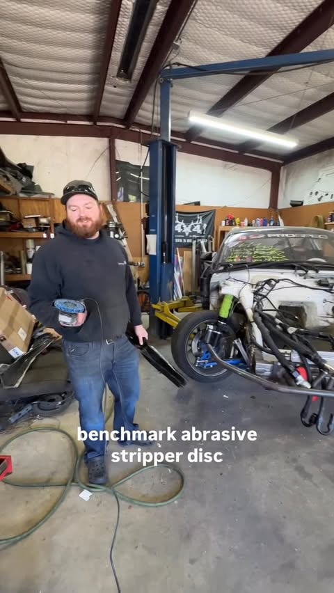 Instagram post by @thechrisleonard for Benchmark Abrasives. Caption reads: [...] you do any fab work and don’t use....