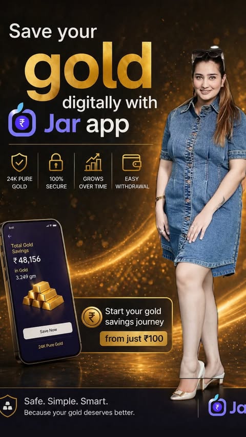 Instagram post by @shirin_tuli_sharma for Jar App. Caption reads: [...] grow bhi 💛 #SmartSaving #DigitalGold....