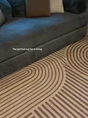 TikTok post by @xo_kimberly.ann for MontVoo Rugs. Caption reads: [...] get a washable rug. So much better. @MontVoo....