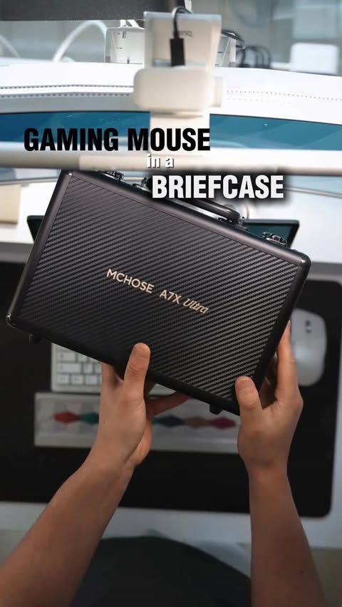 Instagram post by @jsetups for Mchose. Caption reads: Gaming Mouse in a 💼 MCHOSE A7X Ultra Magnesium....