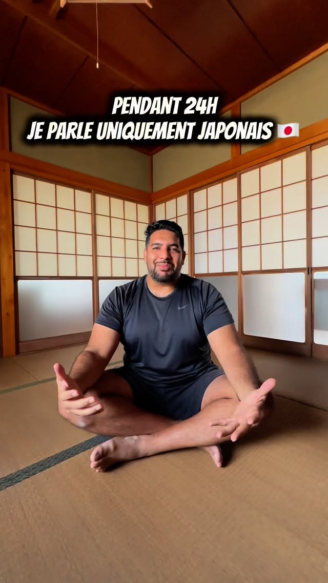 Instagram post by @icesam_live for Duolingo. Caption reads: Pendant 24h je parle uniquement japonais....