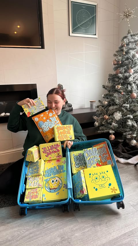 Instagram post by @rachelspicer_ for MADE BY MITCHELL. Caption reads: @madebymitchell X SpongeBob 🛍️DELIVERY....