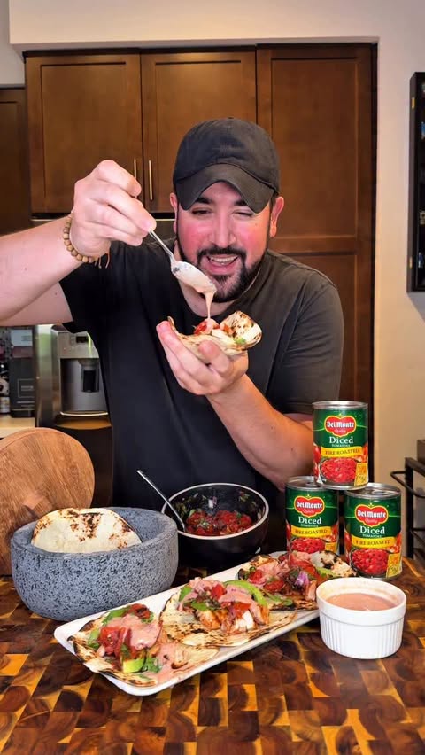 Instagram post by @skylerpaladino for Del Monte. Caption reads: [...] to level up your next taco night using....
