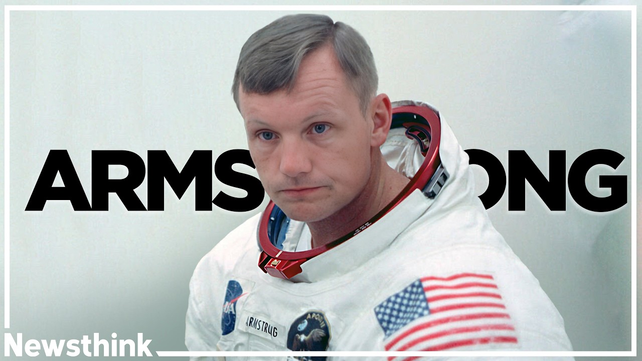 YouTube post by @Newsthink for Brilliant.org. Caption reads: The Tragic Life of the First Man on the Moon.