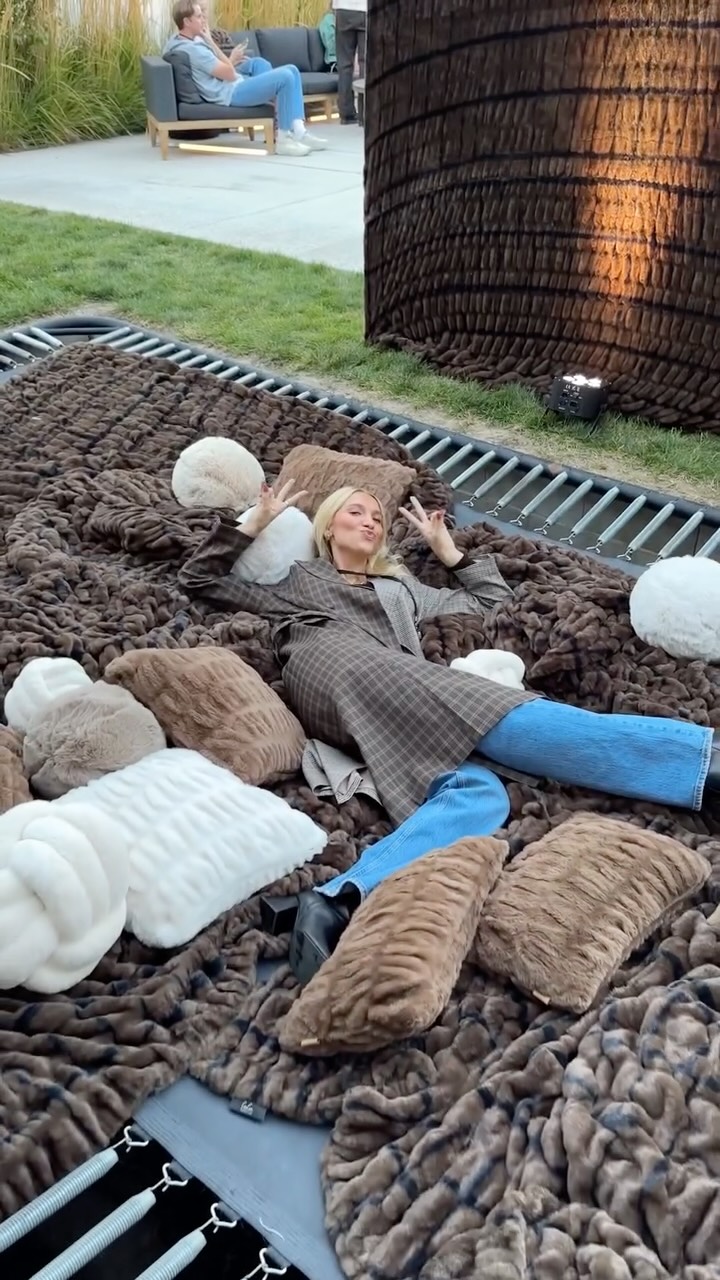 Instagram post by @sarah_sweeten_ for Lola Blankets. Caption reads: @lolablankets x @lany 🤎 pre album release party....