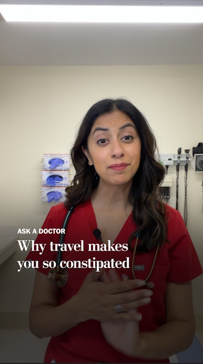Instagram post by @trishapasrichamd for Washington Post. Caption reads: We all poop weirdly on vacation. Our bowel....