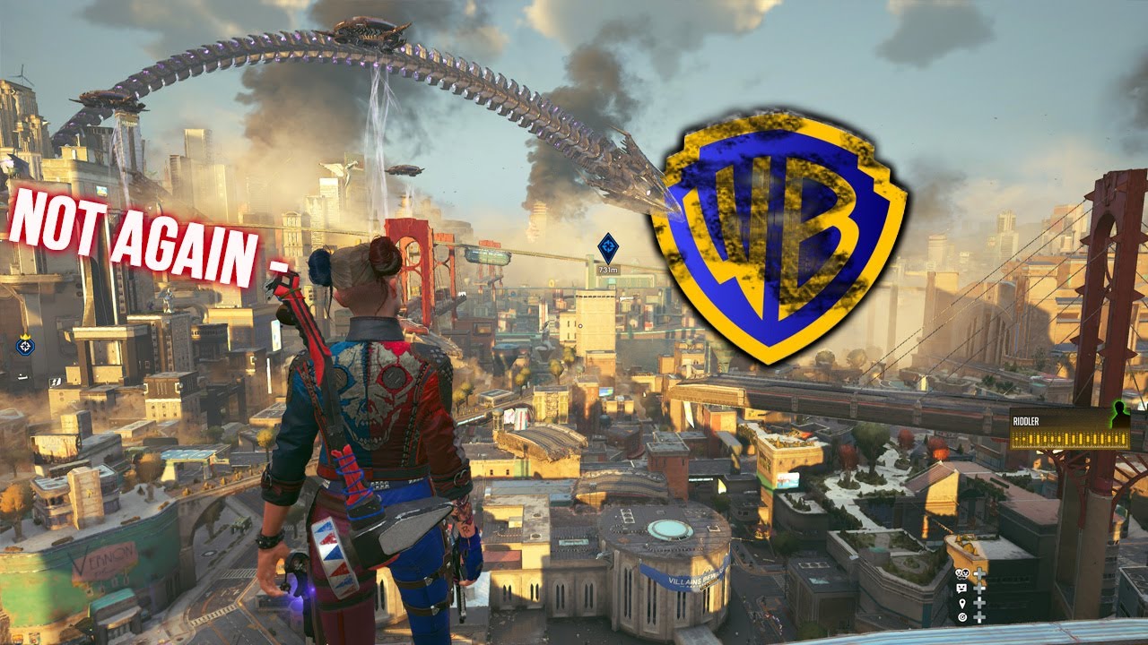 YouTube post by @gameranxTV for Brilliant.org. Caption reads: WARNER BROS DOESN'T LEARN, 7 NEW GAMES ANNOUNCED &....