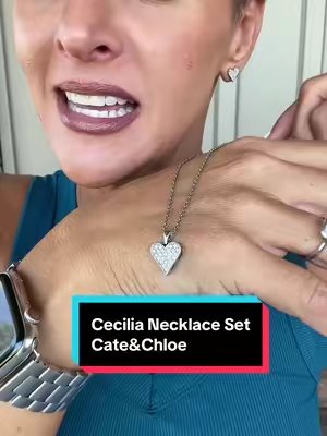 TikTok post by @valerie.sims2 for Cate & Chloe Jewelry. Caption reads: #giftideasforher #heartnecklace #cateandchloe....