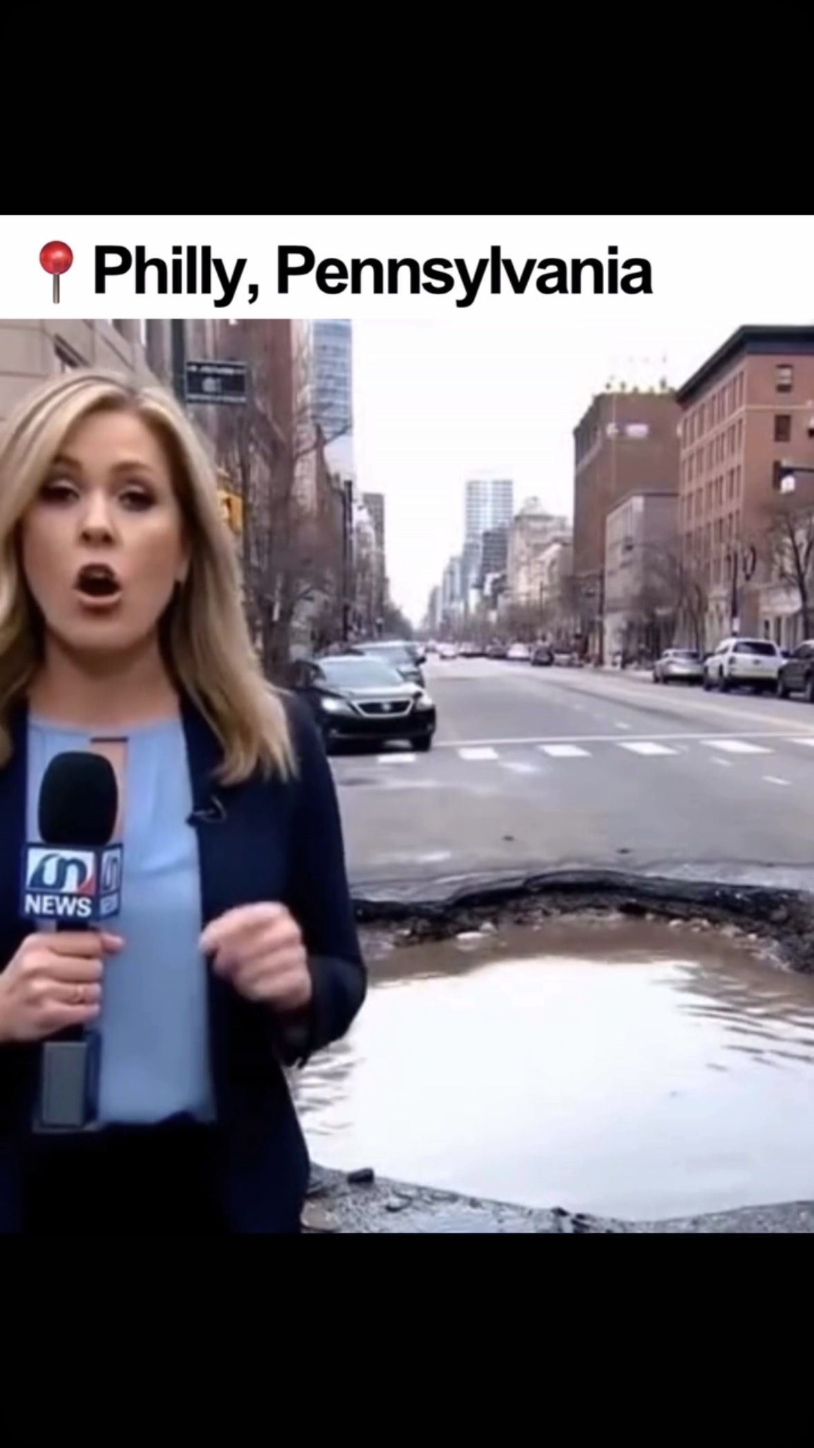 Instagram post by @pennsylvania__memes for James Helm. Caption reads: #ad That’s not a pothole, that’s a portal 😳. Call....