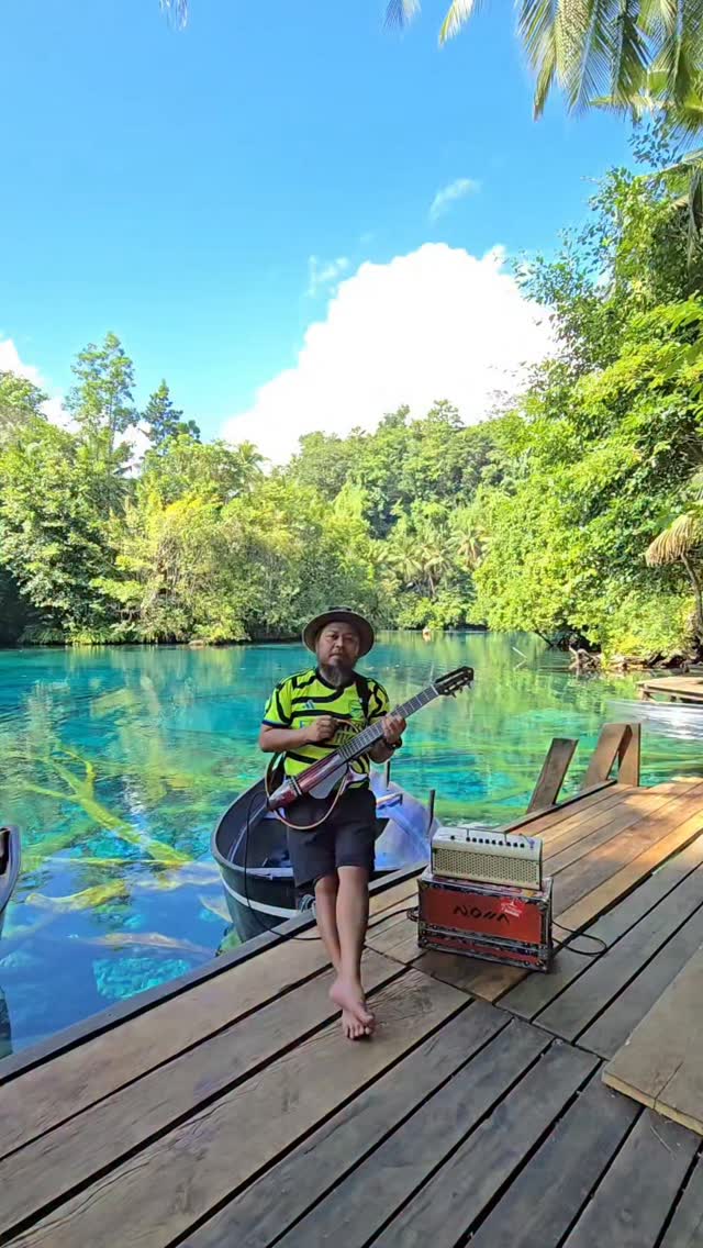 Instagram post by @pusakata for Yamaha. Caption reads: Playing this number, Pejamkan Matamu at the lake....