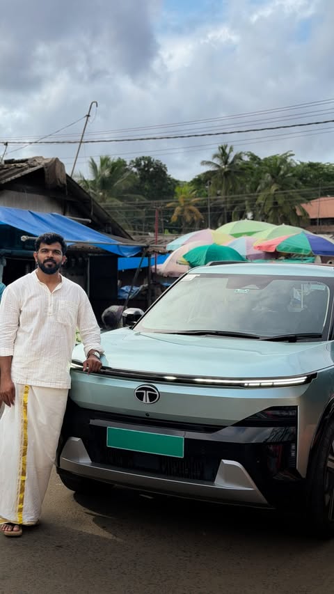 Instagram post by @keralafoodie for TATA.ev. Caption reads: Onam begins at the farmer’s market with the people....