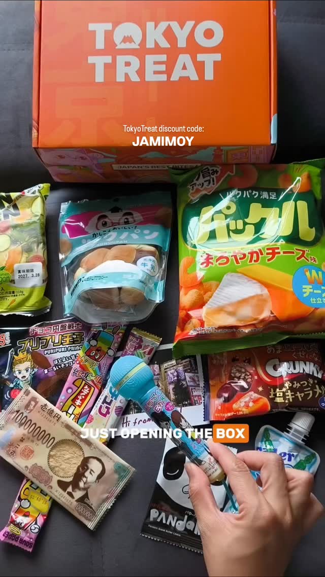 Instagram post by @jamimoyvlogs for TokyoTreat. Caption reads: POV: Your monthly mission is opening a @tokyotreat....