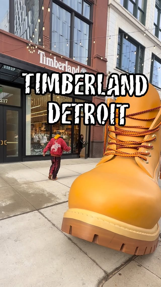 Instagram post by @kjackzsupreme for Timberland. Caption reads: Detroit the new @timberland store just opened on....