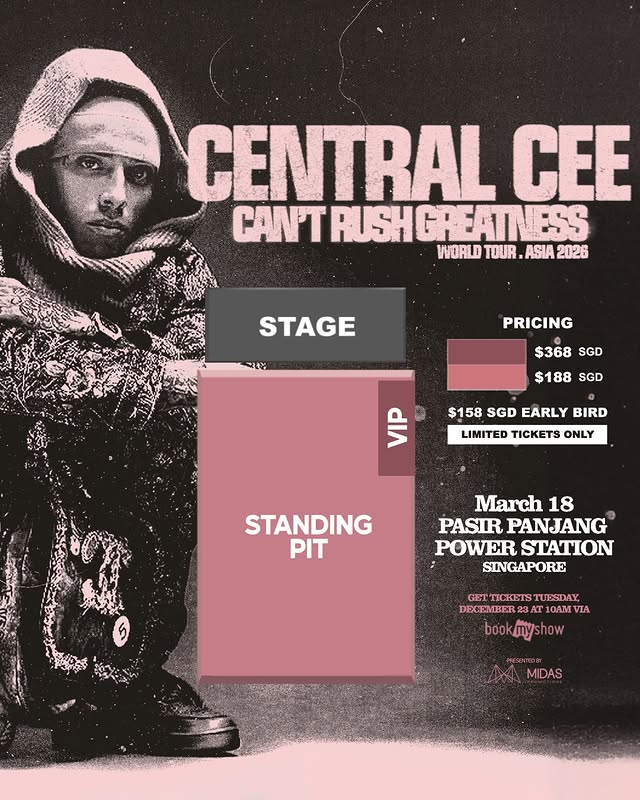 Instagram post by @midaspromotions for Sony Music. Caption reads: Check out the seat map for Central Cee’s “Can’t....