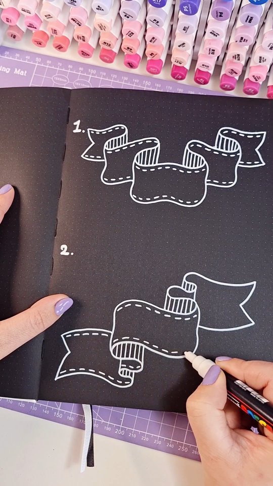 Instagram post by @pinoxart for Scribbles That Matter. Caption reads: [...] easy banners in a notebook from....