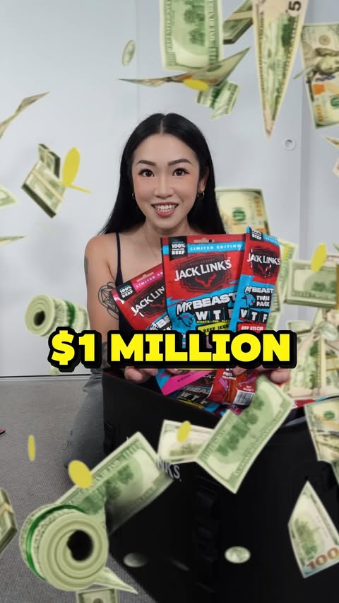 Instagram post by @gwensies for Jack Link's. Caption reads: [...] 🤑 @mrbeast has teamed up with @jacklinksanz....