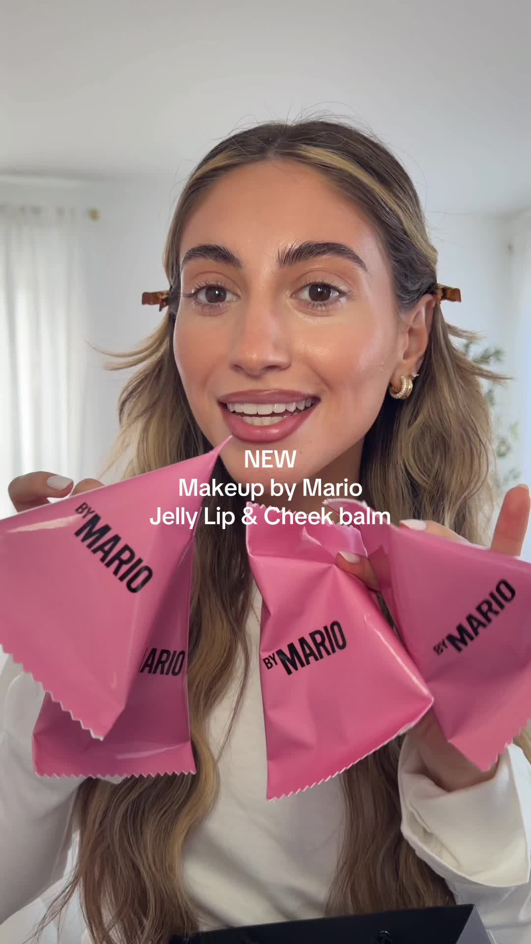 TikTok post by @samanthaa.nicole for MAKEUP BY MARIO. Caption reads: trying the NEW jelly lip & cheek balms from....