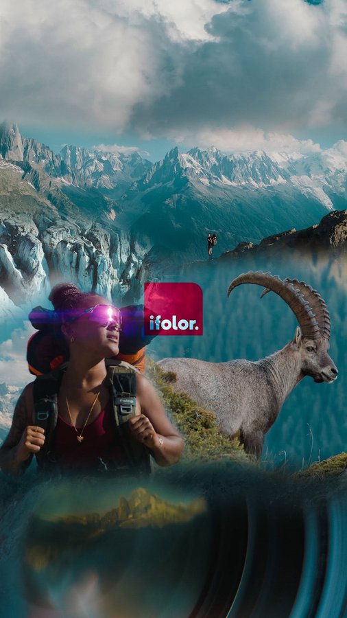 Instagram post by @gailthebrave for ifolor. Caption reads: X POSTCARD FROM THE ALPS X When @ifolor reached....