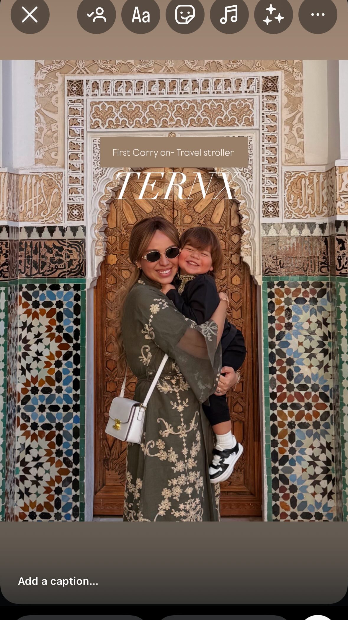 Instagram post by @pilarg.naples for TernX. Caption reads: [...] as a family, one stroll at the time!....