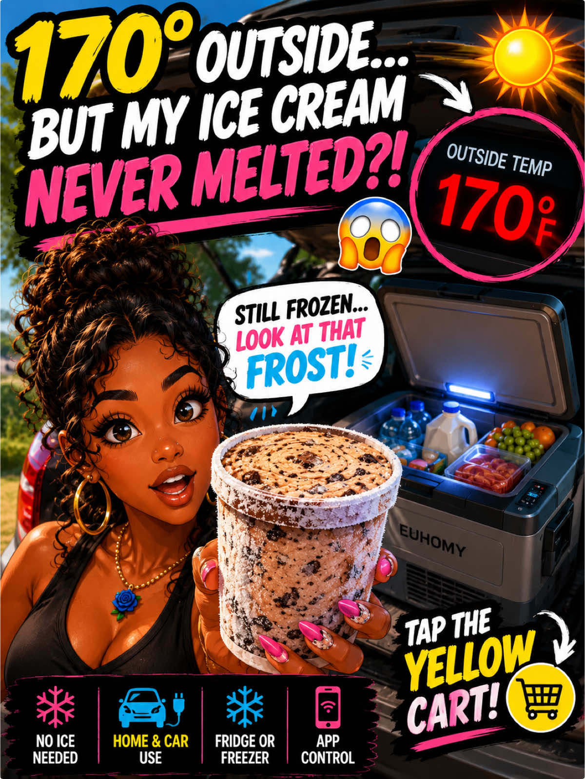TikTok post by @nya_of_nymyxx for Euhomy US. Caption reads: No ice. No soggy food. No racing home before....
