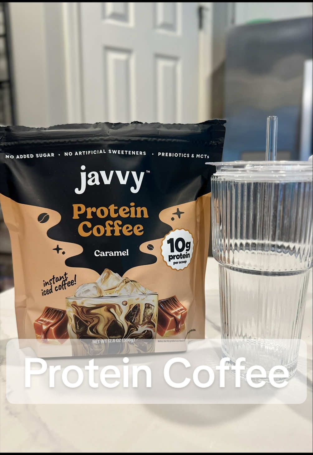 TikTok post by @wildboy_mamax2 for Javy Coffee. Caption reads: I look forward to my protein coffee from @Javvy....