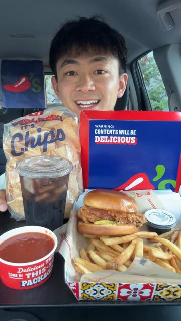 Instagram post by @thejcheneats for Chili's Grill & Bar. Caption reads: #ChilisPartner Trying @chilis Spicy Big Crispy 3....