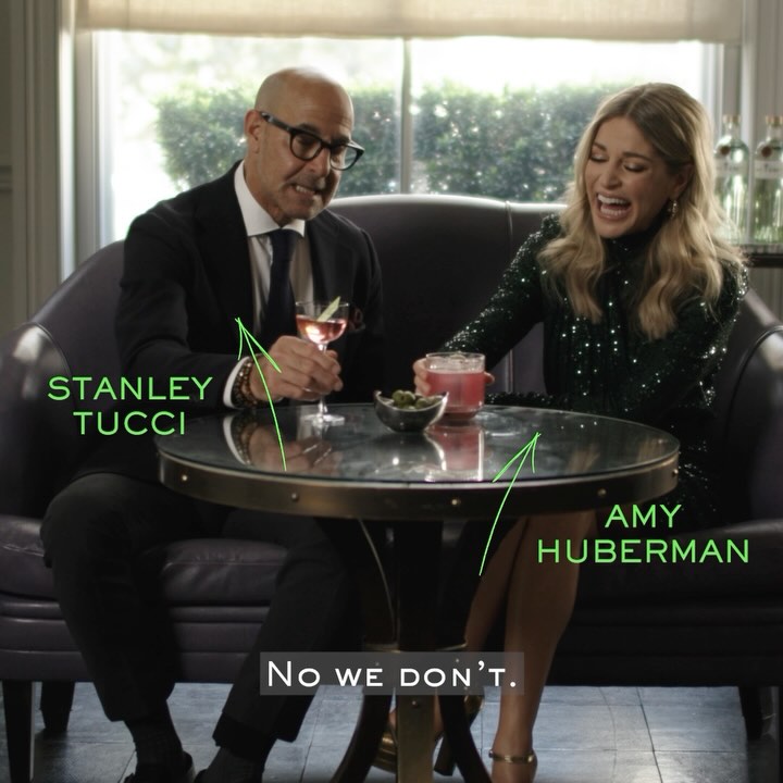 Instagram post by @amy_huberman for Tanqueray. Caption reads: Catching up with you @stanleytucci is always a....