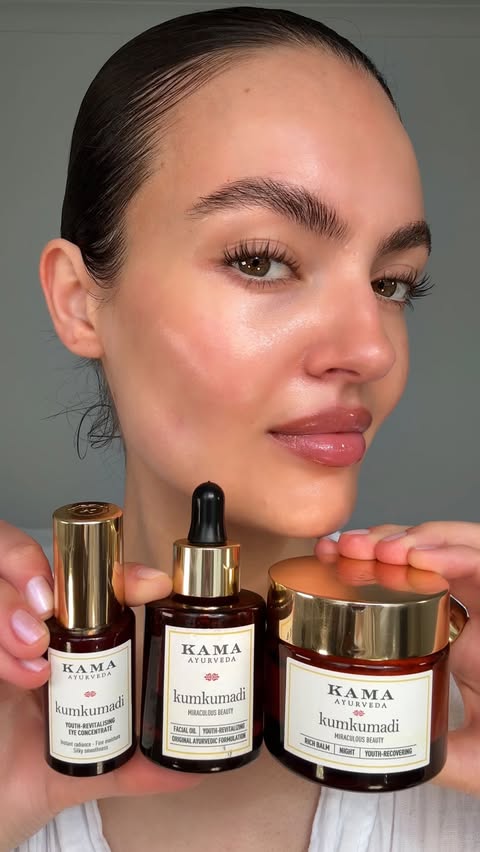 Instagram post by @caressmd for Kama Ayurveda. Caption reads: a year of consistently using the @kamaayurveda....