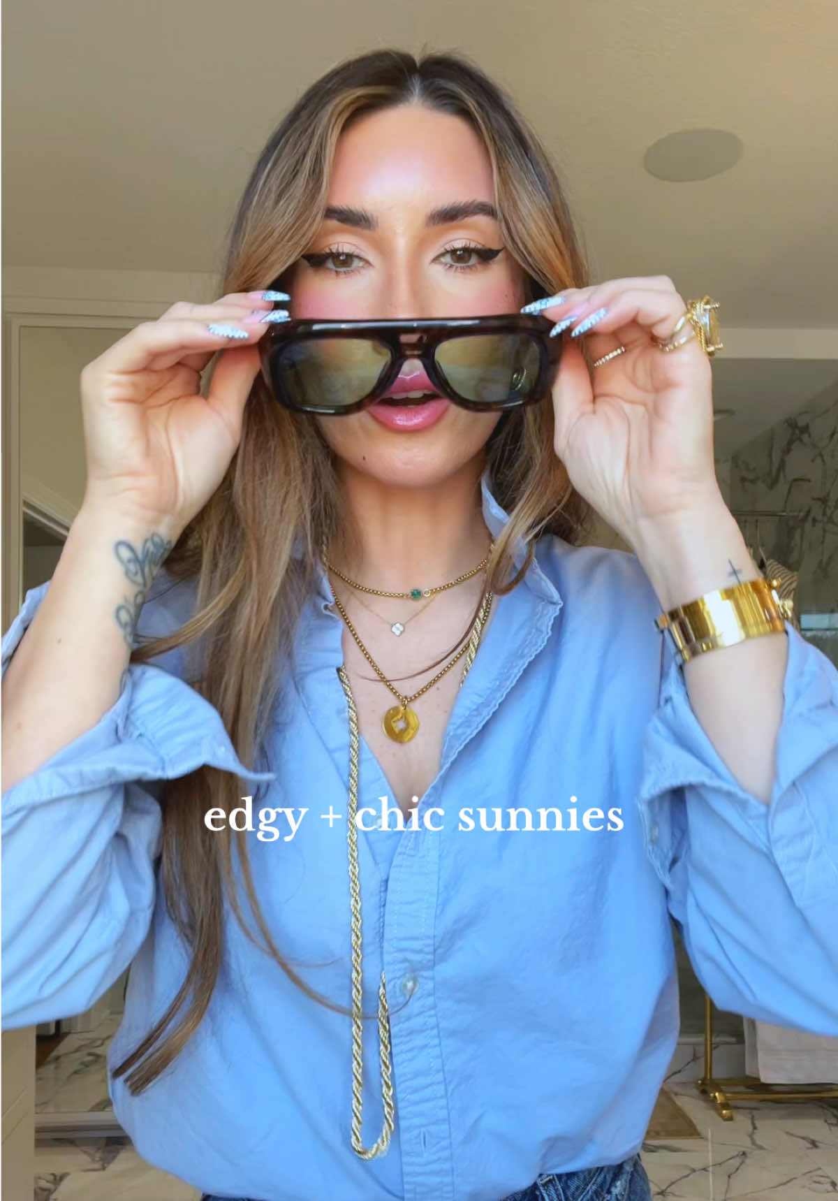 TikTok post by @sincerely.sarahandharry for DEZI. Caption reads: [...] with the perfect tortoiseshell shade! @DEZI....