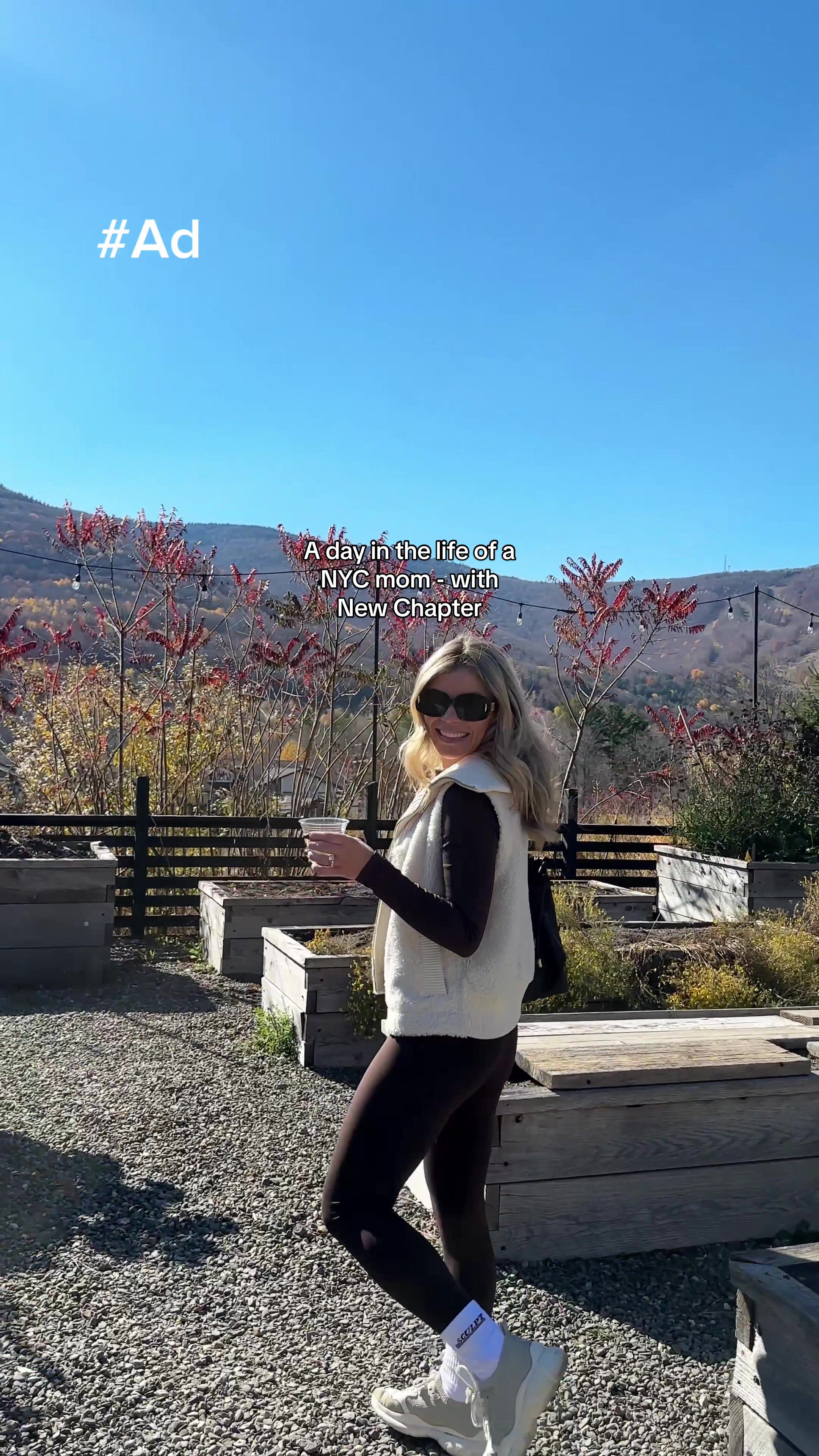 TikTok post by @gilliandelzotto1 for newchapter. Caption reads: A Day in the Life of a NYC Mom: with @newchapter ....