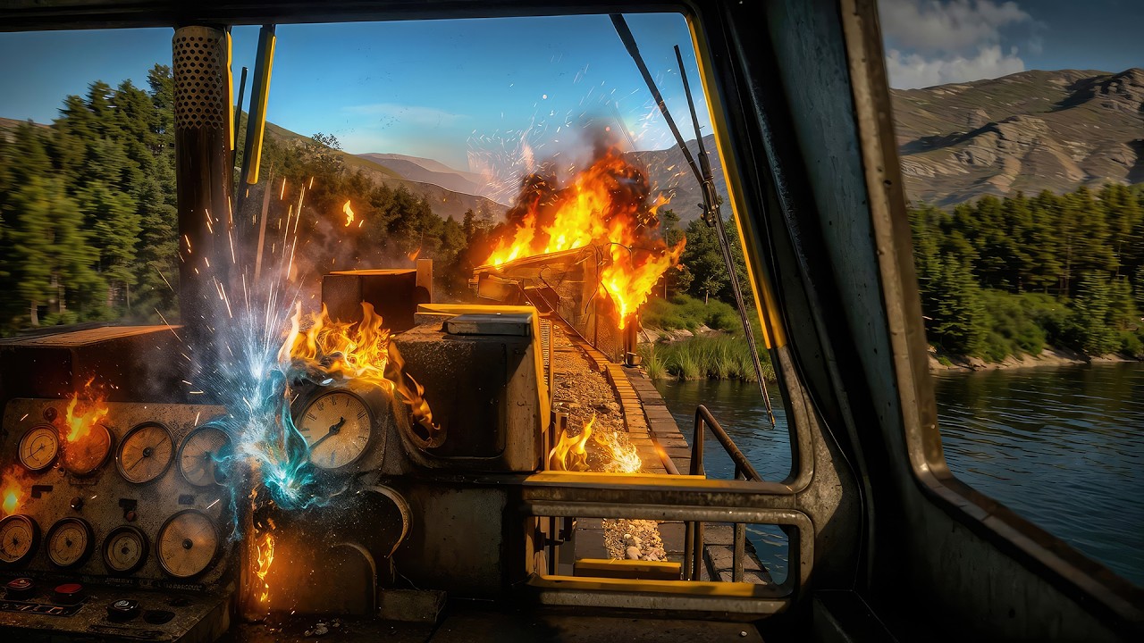 YouTube post by @KingstonMyles for Bandcamp. Caption reads: Too REALISTIC train simulator.