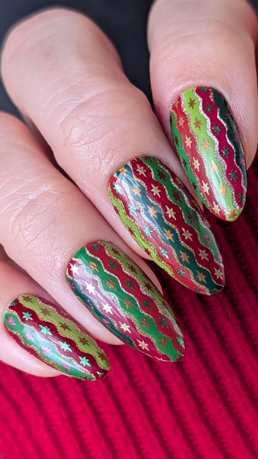 Instagram post by @pickynailart for Madam Glam. Caption reads: Layered Christmas look. This plate is clearly....