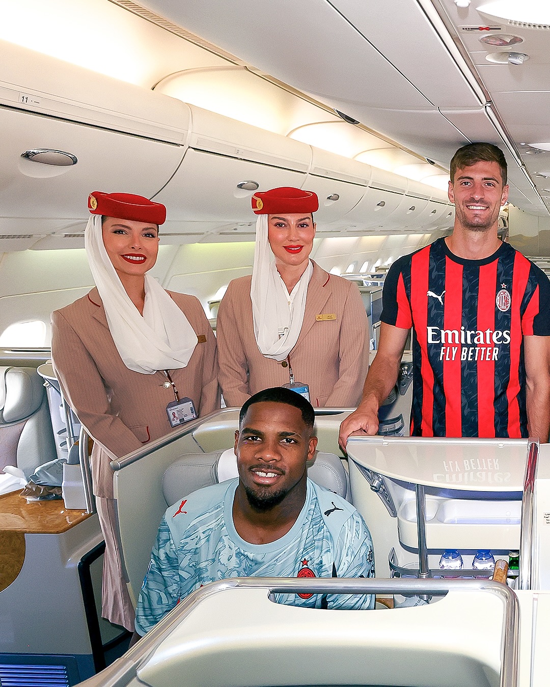 Instagram post by @acmilan for Emirates. Caption reads: Altitude: cruising. Style: @emirates....