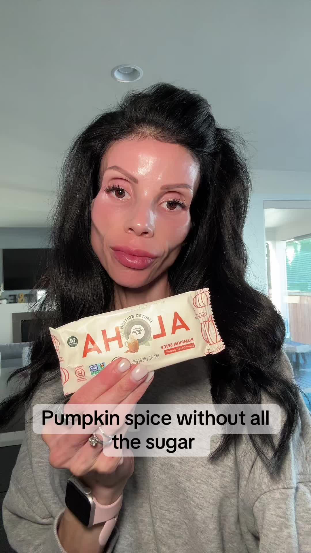 TikTok post by @healthyish_mama for ALOHA. Caption reads: Limited edition pumpkin spice bars! @ALOHA Protein....