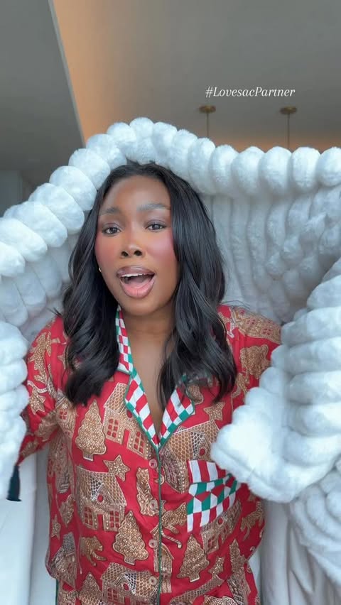 Instagram post by @iamdodos for Lovesac. Caption reads: I’ve officially entered my cozy December era and....