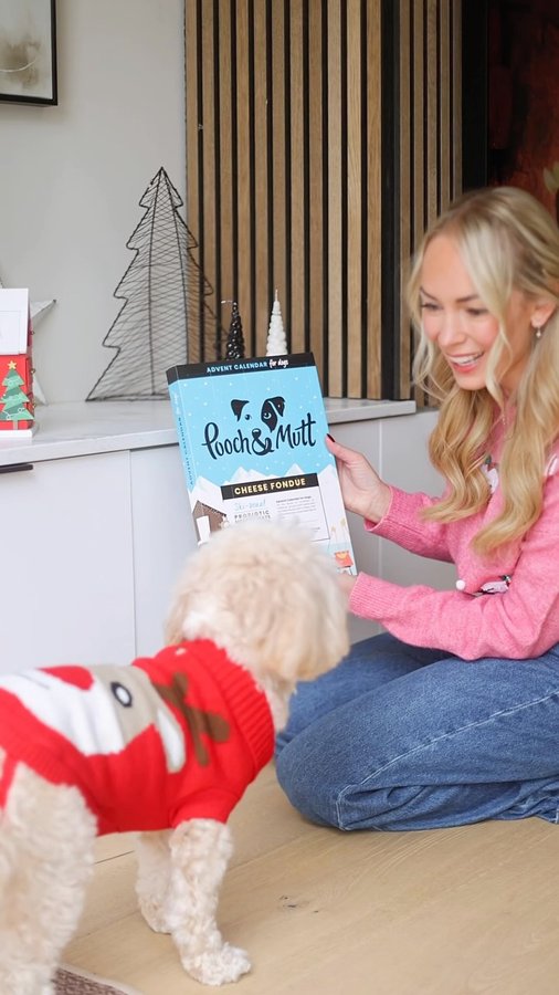 Instagram post by @mrsemilynorris for Pooch and Mutt. Caption reads: Ad 🎄Kiki’s officially part of the Christmas....