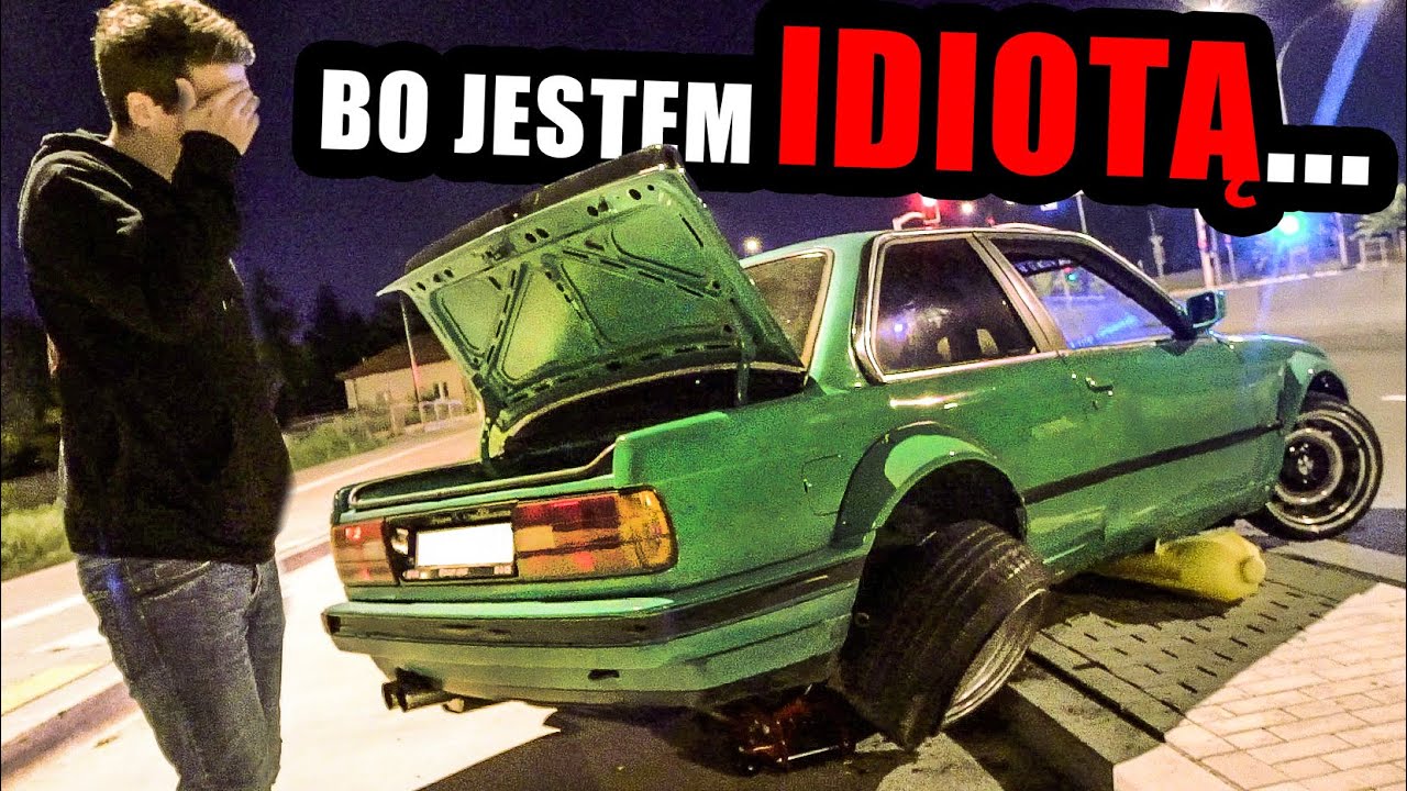 YouTube post by @StrzeleckiVideo for Allegro. Caption reads: ROZBIŁEM BMW e30 które BUDOWAŁEM ponad 5 LAT 😫 |....