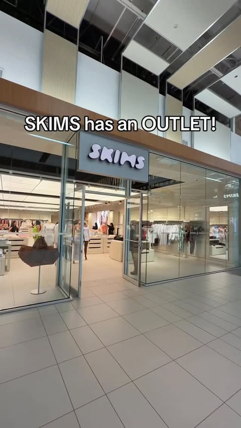 Instagram post by @rebeccaamartinez for Skims. Caption reads: Brb moving into the @skims outlet until further....
