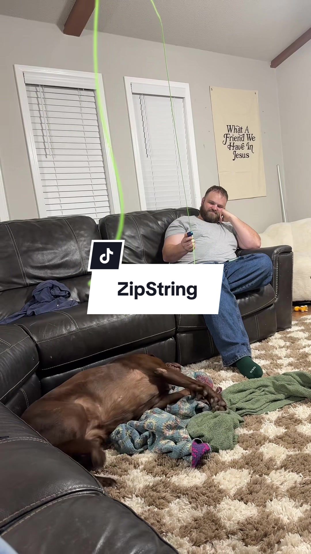 TikTok post by @maknificent_things for ZipString. Caption reads: To say my husband is obsessed with the ZipString....