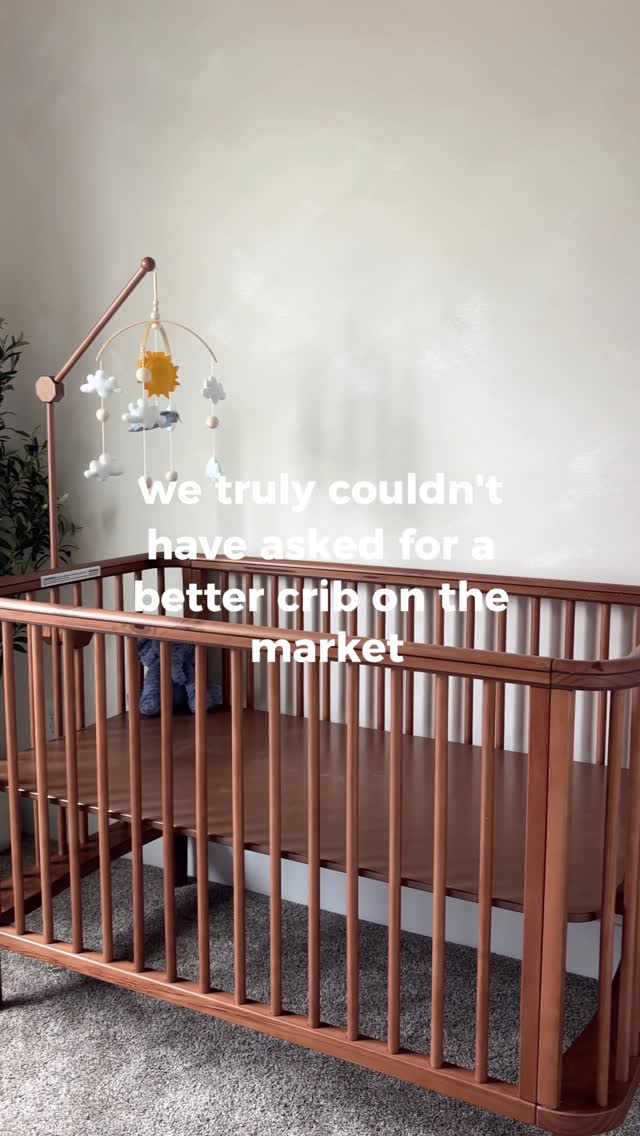 Instagram post by @ashleebrookejames for Nestig. Caption reads: [...] baby boy’s crib is here 🤍 Thank you to....