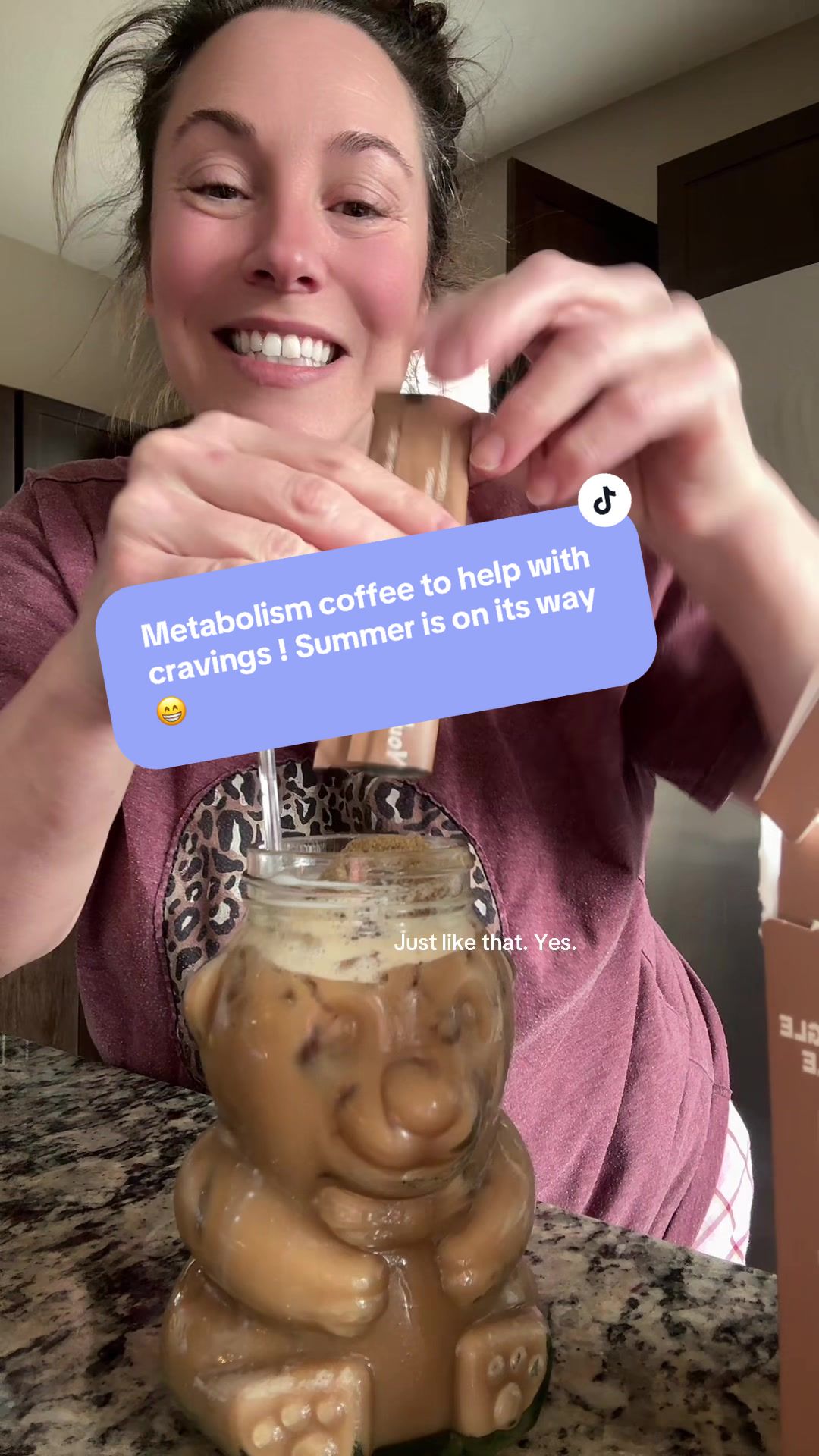 TikTok post by @asmr4youalways for Jiggle Coffee. Caption reads: [...] #TikTokShopStockUp @Jiggle Coffee....